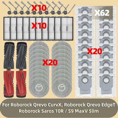 Vhodné pro Roborock Qrevo CurvX / Qrevo EdgeT / Saros 10R / S9 MaxV Slim / G20s Ultra Hlavní boční kartáč Filtr Mopovací hadřík Sáček na prach