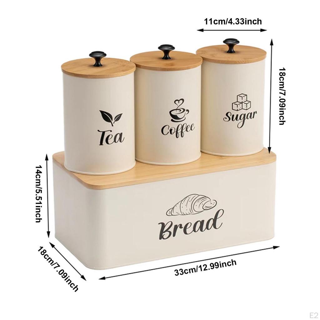 Kitchen Canisters Set Coffee Tea Sugar Container Portable Farmhouse Food Jars Counter Bread Box for