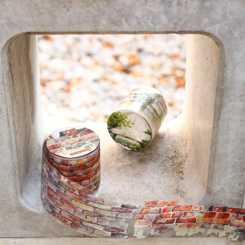40mm*2m PET Tapes Stone Wall Path DIY Scrapbooking Decor Photo Album Collage Junk Journal Materials Aesthetics Tapes