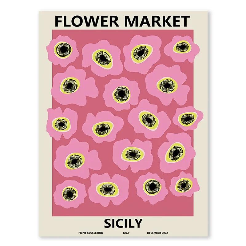 Flower Market Wall Art Decoration Colourful Spring Flowers Canvas Painting Abstract Living Room Room Poster Home Decoration