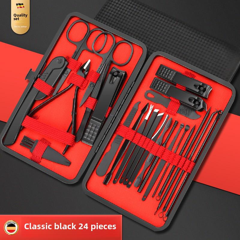 24-Piece Stainless Steel Nail Care Set - Black & Red