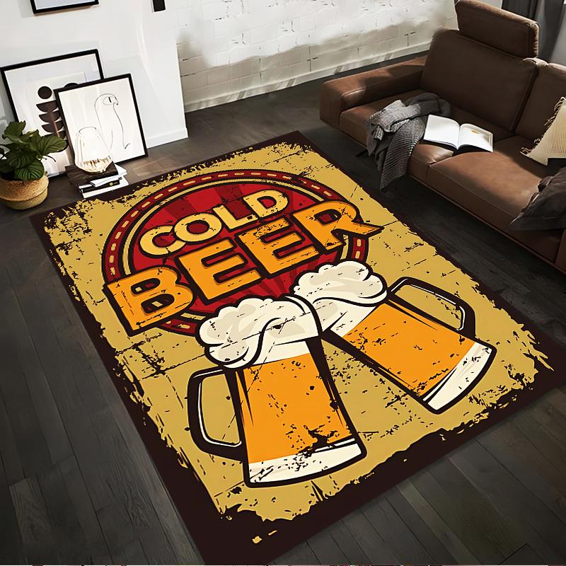 

Retro Style Cold Beer Mug Carpet for Home Decor, Yellow and Red. Suitable for use as an anti-slip for living room bedroom sofas 40x60cm( 15x23in )