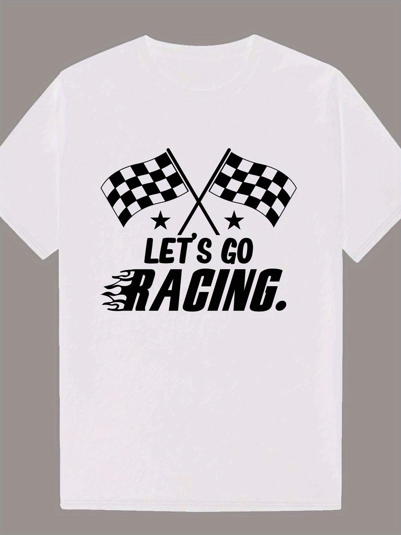 

Crew Neck Polyester T-shirt with Let S Go Racing Graphic Print XXL