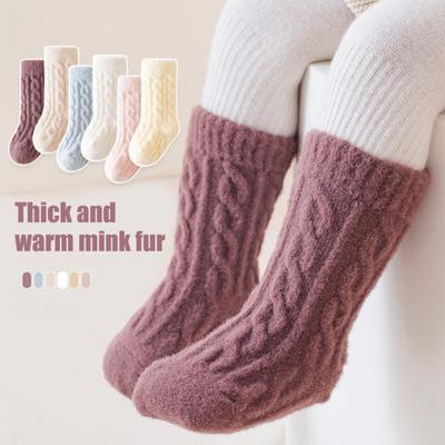 1 Pair Winter Warm Baby Mid Tube Socks Thick Soft Toddler Socks with Non-Slip Stretchy Kids Mid-Crew Thermal Socks