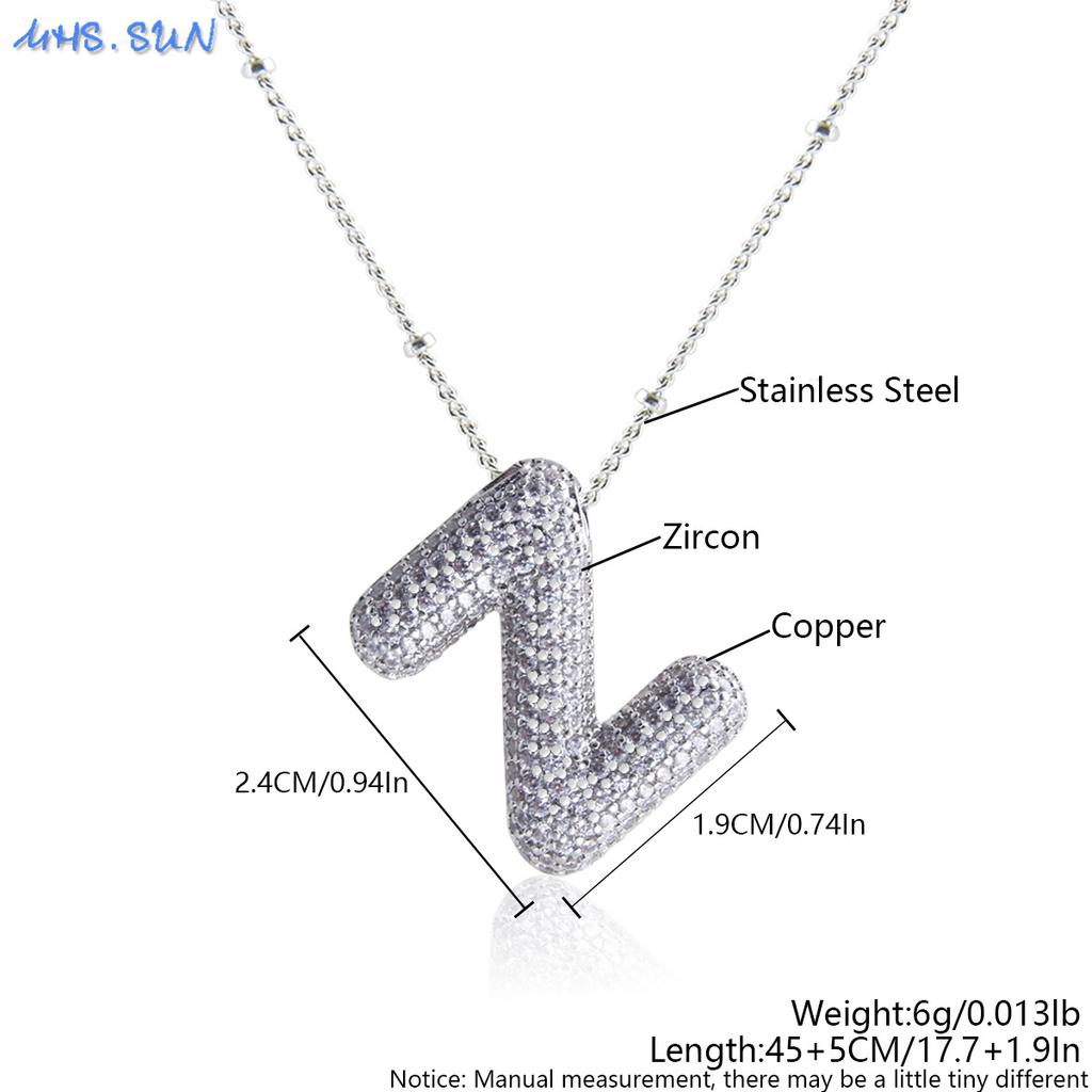 MHS.SUN High Quality Bubble Initial Necklace Letter A-Z Silver Color Zircon 26 Initial Balloon Pendant For Women Men Jewelry