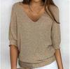 2026 Women's Solid Color Round Neck Knitwear Three-Quarter Sleeve Top