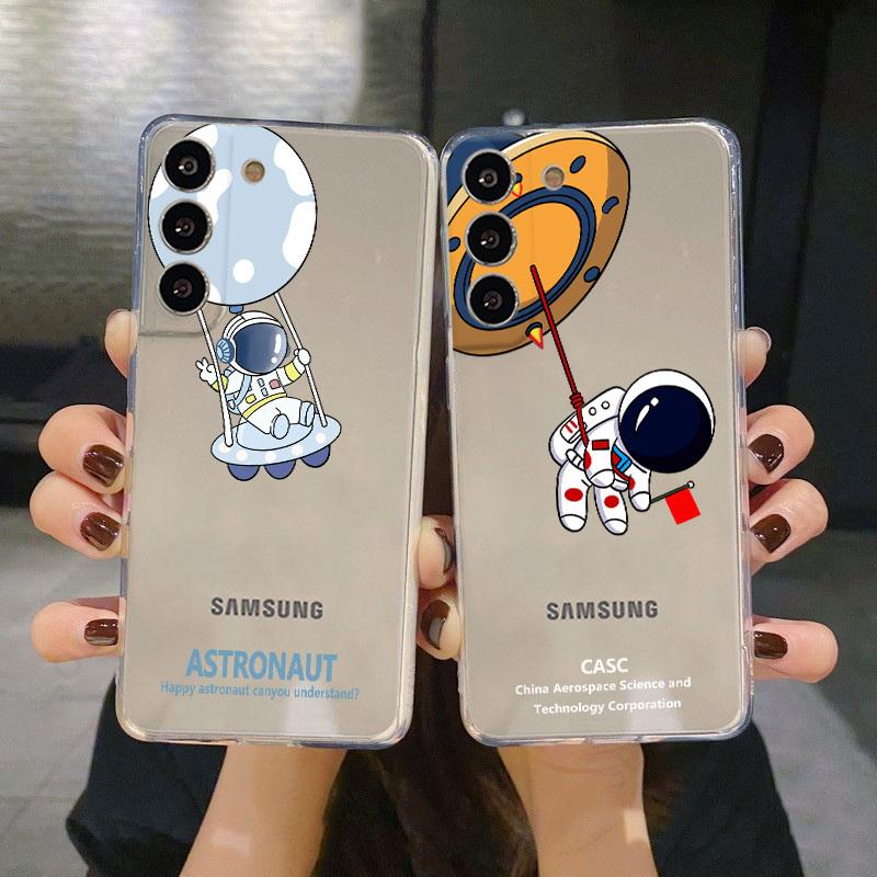 Transparente Hülle für Samsung Galaxy S22 S20 FE S21 S10 S9 Plus Note 20 Ultra 10 Lite 9 Weiche Handyhülle Niedlicher Cartoon Astronaut Planet
