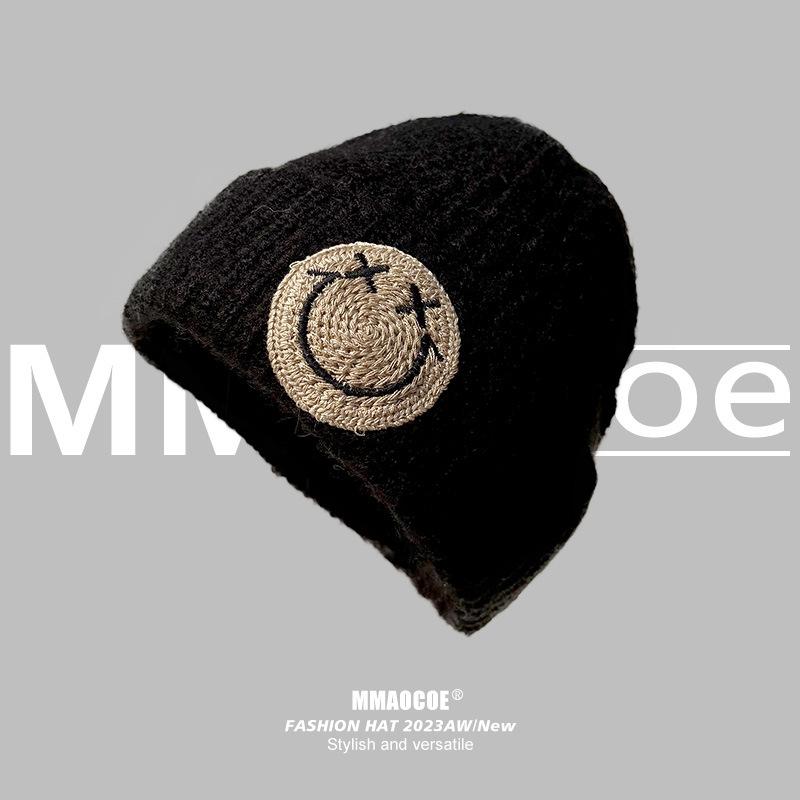 2025 winter ins smiley face wool hat women s winter versatile warm versatile trendy knitted hat cold hat