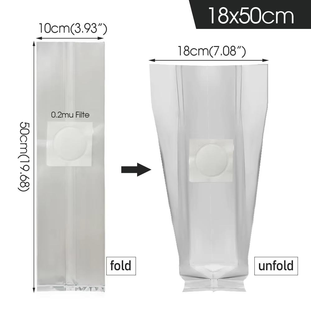 50pcs PP Mushroom Planting Bag 0.2um Filter Clear Edible Mushroom Breathable Bag Tissue Culture Bag Indoor Gardening