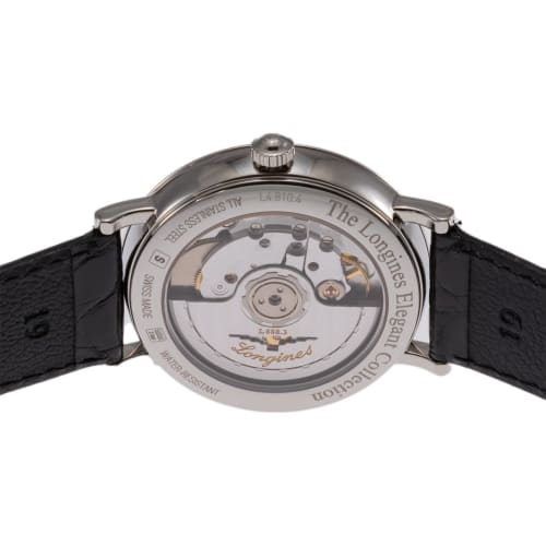 Longines Men's ELEGANT Automatic Watch, Water Resistant to 3 ATM, Sapphire Crystal, White Dial, Stainless Steel, L4.810.4.11.2, Black