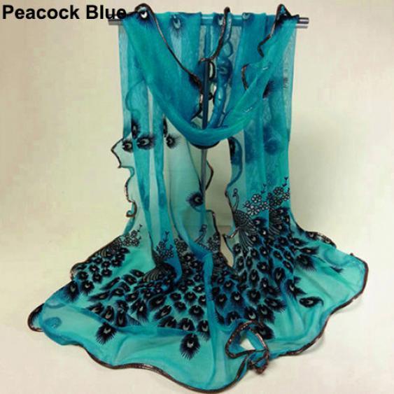 Women Peacock Flower Embroidered Lace Scarf Long Soft Wrap Shawl KTB