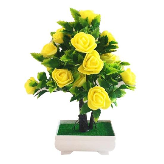 Artificial Flower Plant Rose Potted Bonsai Office Garden Desktop Ornament Decor