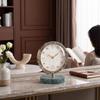 Clock with Marble Base Golden-Hued Decorative Desktop Marbled for Bedroom