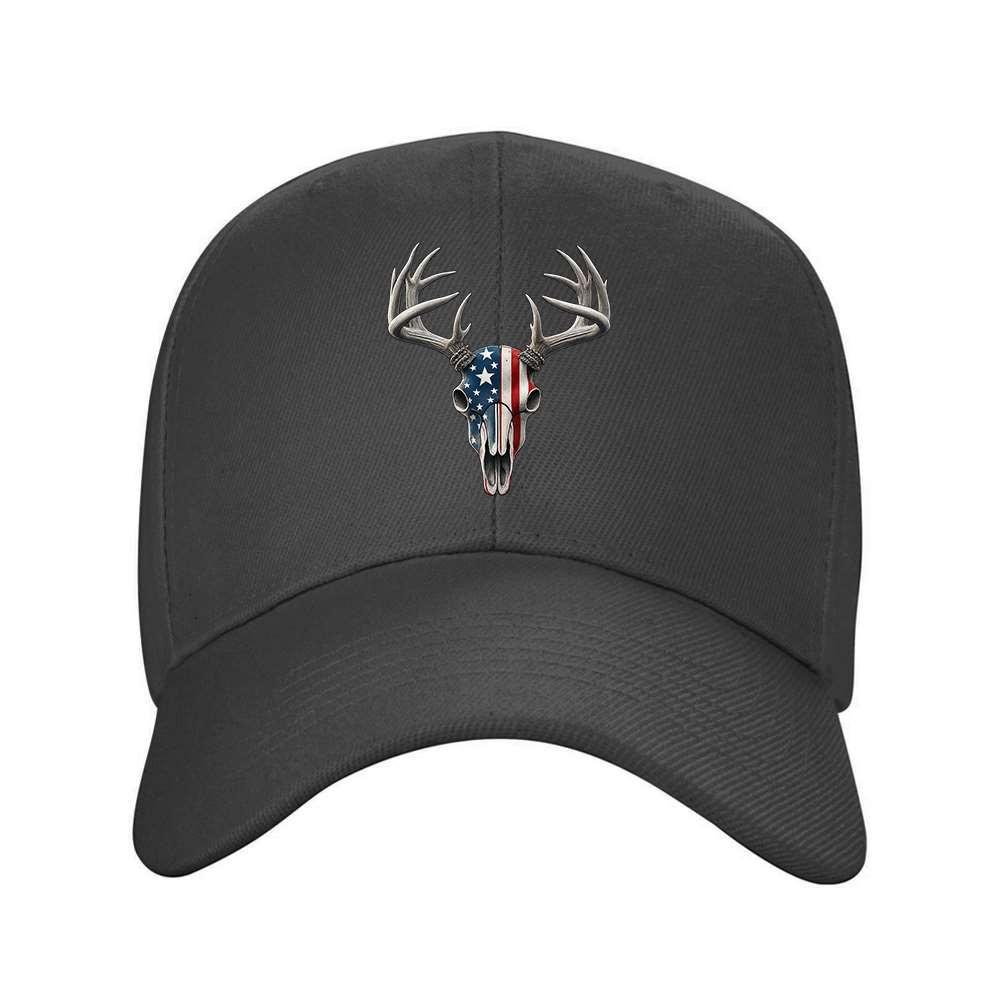 Hirschschädel Amerikanische Flagge Baseballkappe Verstellbar Unisex Outdoor Reise Modehut