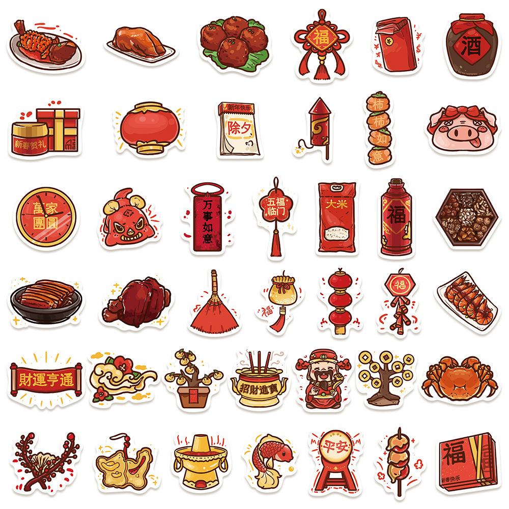 80Pcs Cartoon National Style New Year Stuff China Stickers for Suitcase Laptop Luggage Phone Car Styling DIY Pegatinas