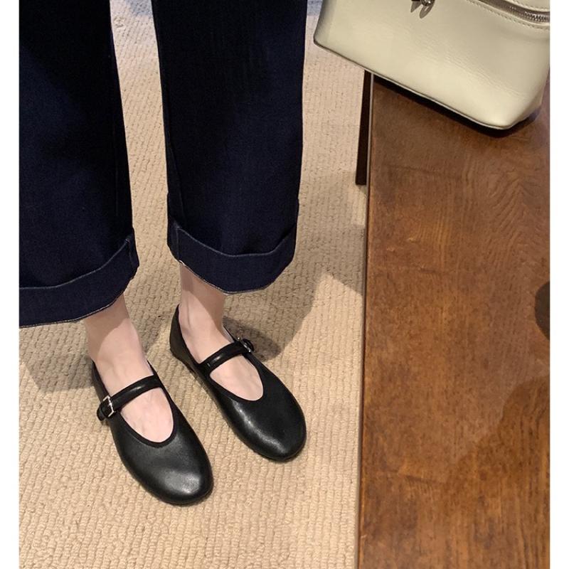 Comfortable Sheepskin Mary Jane Flats Women Ballet Shoes Round Toe Minimalist Strap Low Cut Casual Shoes