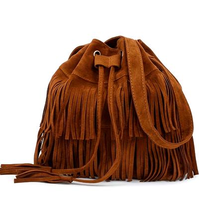 Vintage-style Bucket Bag With Tassel, Drawstring Crossbody Bag, Simple Shoulder Bag For Travel And Daily Use