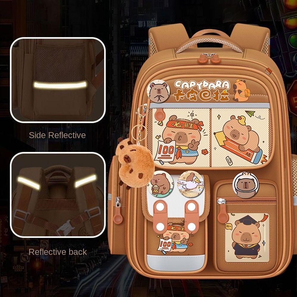 Oxford Cloth Cartoon Animal School Bag Multi-Compartments Capybara Student Bag Unisex