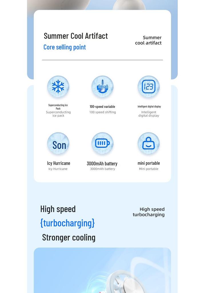 2026 Rechargeable High-Speed Variable-Speed Handheld Cooling Fan with Portable Ice Pack for Outdoor Use