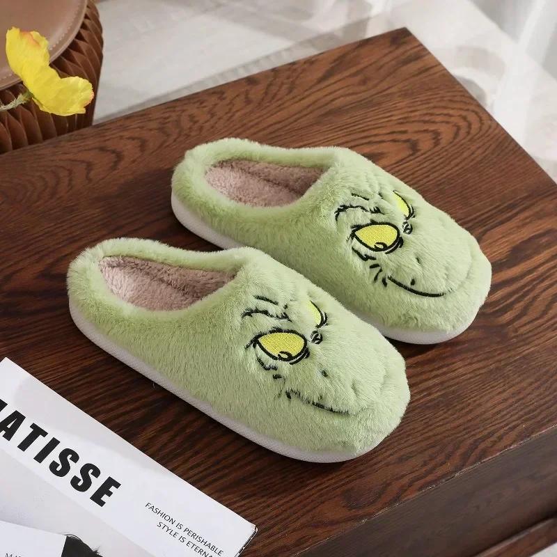 Fashion 2025 Hot Seller Christmas Plush Slippers Winter Warm Cute Home Green Haired Monster Slippers Non Slip Cotten Shoes New Year Gift