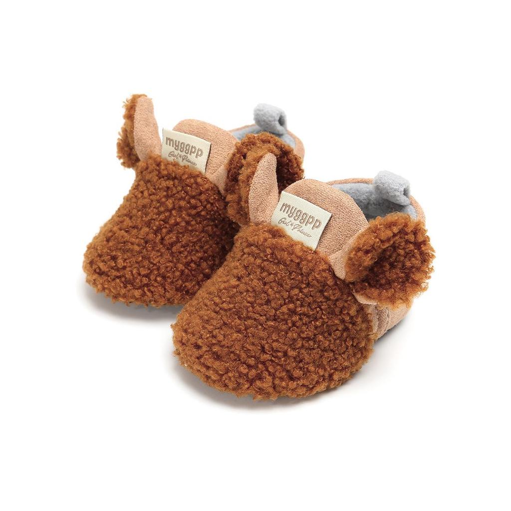 Unisex Cartoon Winter Baby Velcro Cotton Shoes, Soft Sole, Warm for Toddlers Aged 0-1 Year
