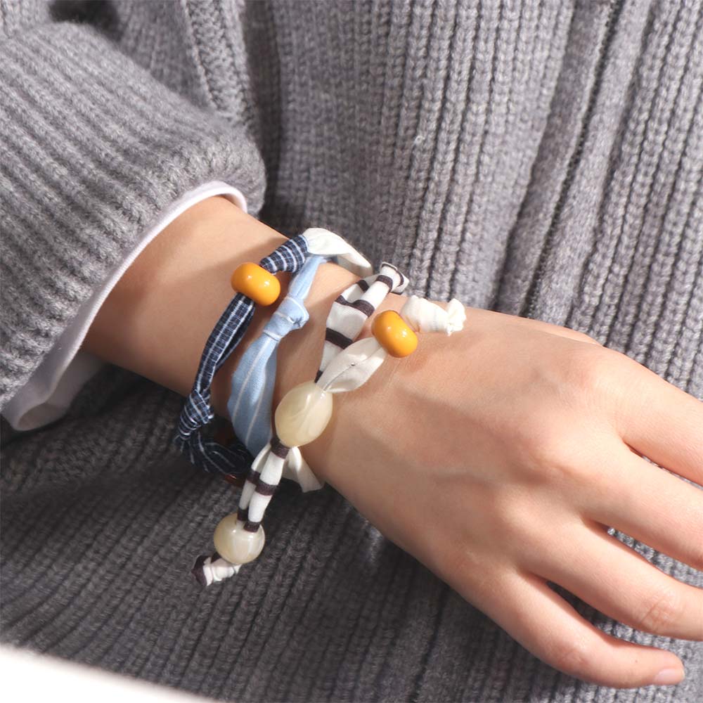 Strip Wood Bead Necklace Multicolor Bohemian Choker Patchwork Cloth Chain Necklace  Decoration