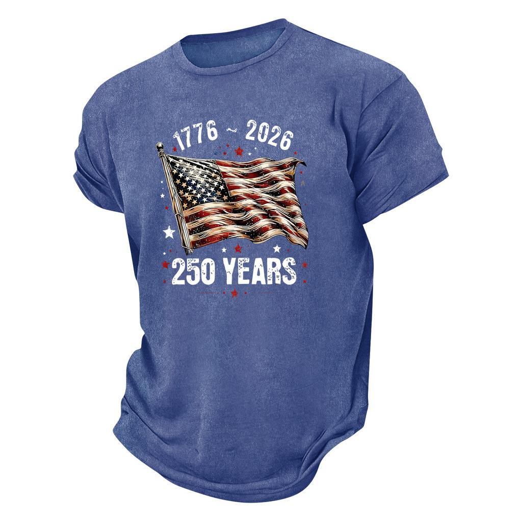 Men Crew Neck Short Sleeve T Shirt 250 Years 1776 2026 Flag Print Soft Lightweight Comfortable Fit Top