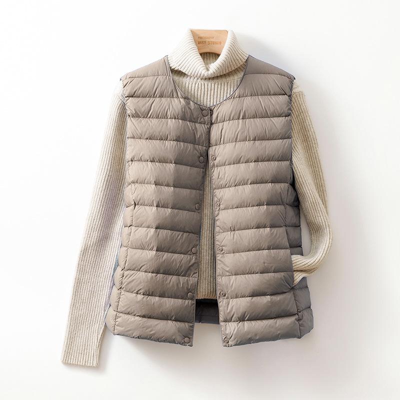 

Осінь і зима 2024 новий легкий пуховик жіноча підкладка невелика жилетка з круглим вирізом одягнена в легкий жилет без коміра tide 3XL хакі