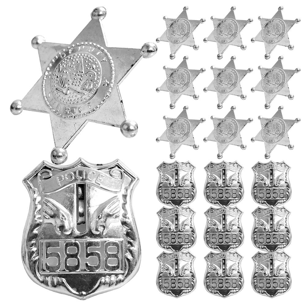 

20pcs Police Badge Toy Cosplay Prop Clothes Badges Accessories Pin Party Supplies Plastic Small Badge Pin Police Badges 7.80X7.80X0.80CM срібний