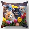 4 Cute Cat Print Pillowcases with Beautiful Floral, Butterfly, and Bird Pattern Designs. Modern Style, Single-sided Print, Zipper Closure, Hand Wash O