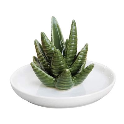 Ceramic Ring Holder Aloe Ring Dish Jewelry Holder Rings Bracelets Earrings Green Succulent Trinket