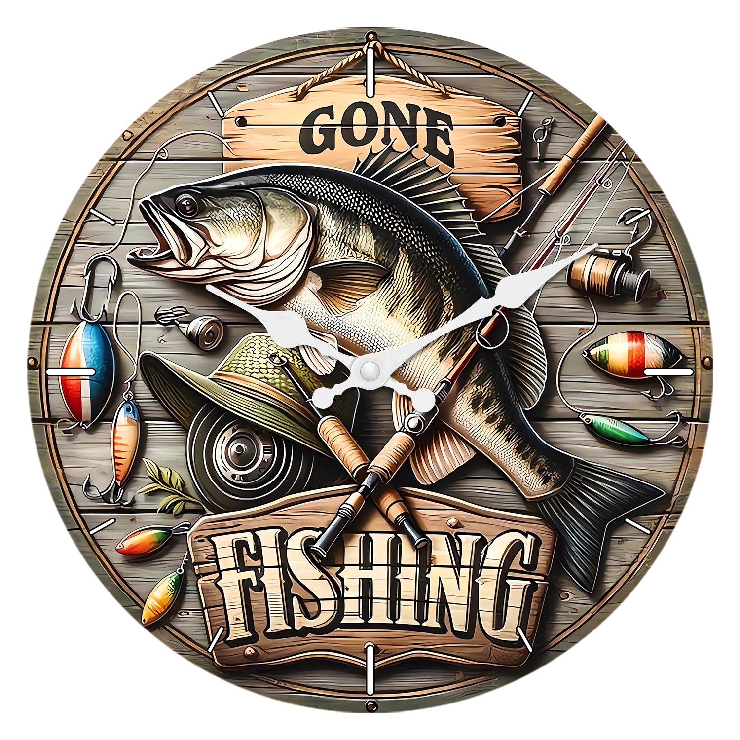 High-Quality Fishing High-Quality Gear High-Quality Pattern High-Quality Wooden High-Quality Wall High-Quality Clock High-Quality For High-Quality (as the picture,10 Inch)