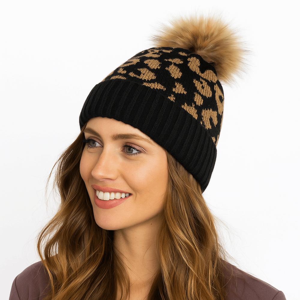 Cozy Leopard Print Hat Curled Edge Knitted Hat Casual Woolen Hat  Unisex