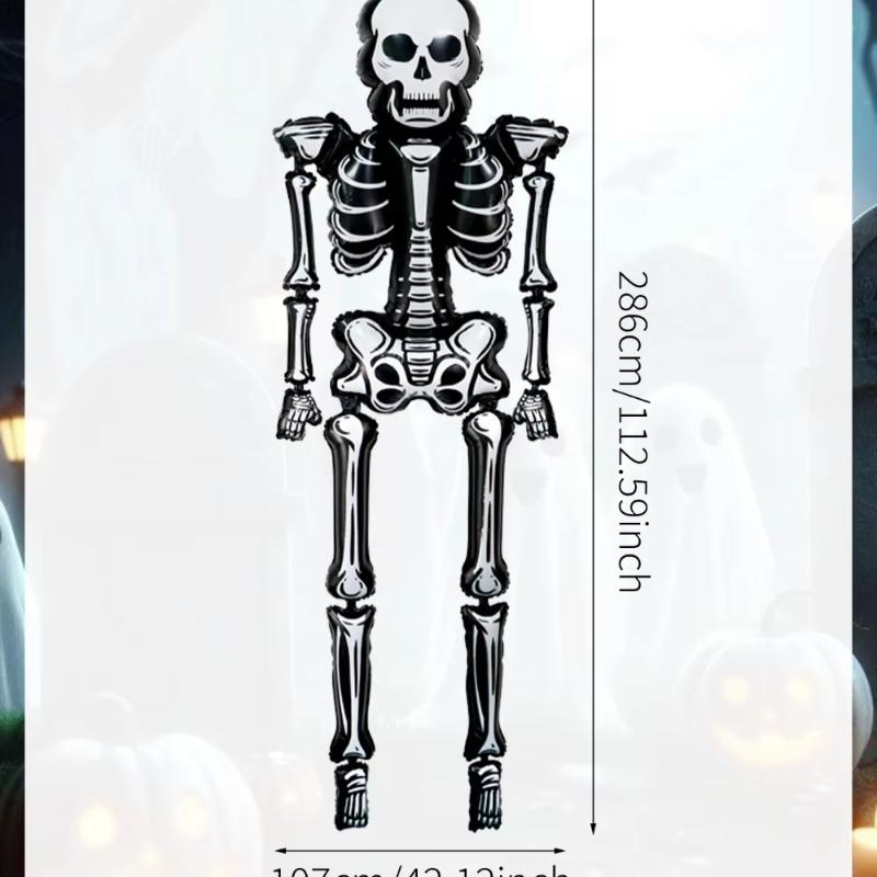 286cm Extra Tall Giant Skull Foil Balloon Halloween Decoration Ghost Party, Haunted House Birthday Horror Atmosphere Decoration