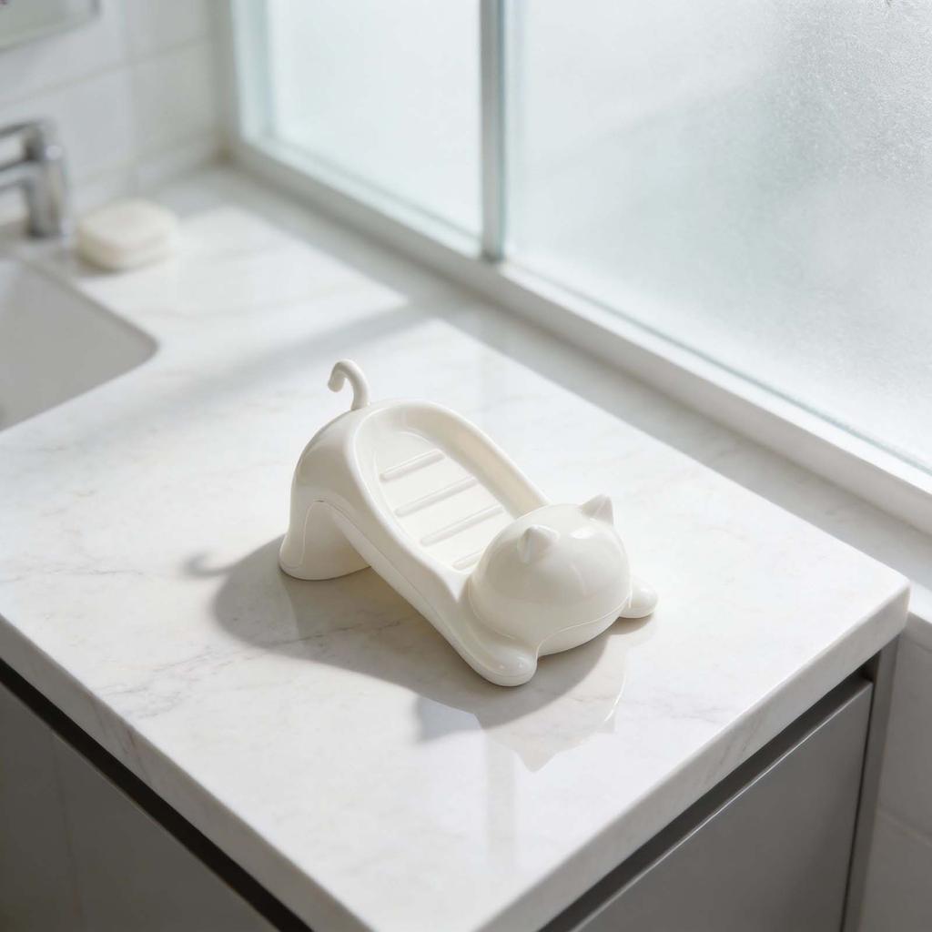 Bathroom Decor 10*18*9.5CM Cat Soap Dish Bathroom Accessory ABS Material Built-in Drainage Hole Organizational Tool