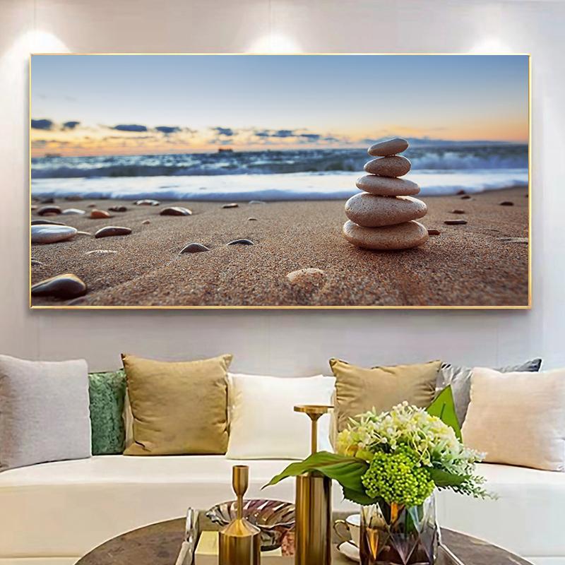 Naturlig strand Zen Sten Canvas Målning Havslandskap Landskap Zen Balance Feng Shui affischer och tryck för vardagsrumsinredning Quadro