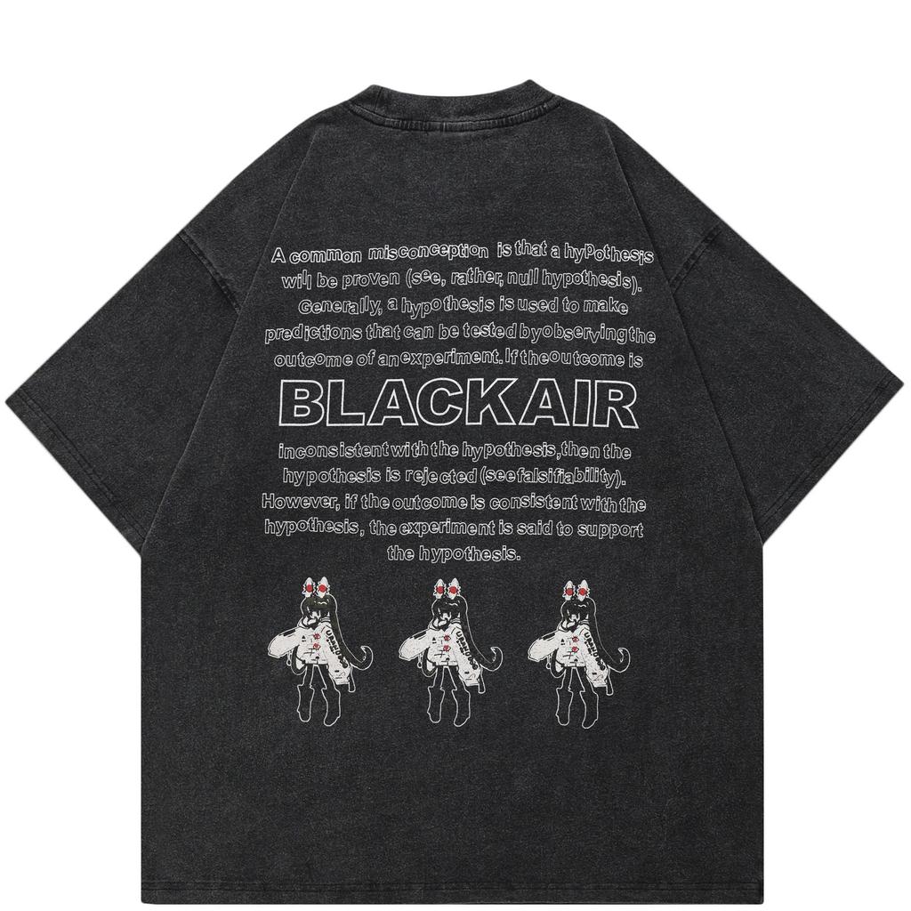 Streetwear Both Sides Fashion Girl Graphic T-Shirt Cotton Washed Black Tshirt Unisex Tops Tees Summer Short Sleeves T Shirt