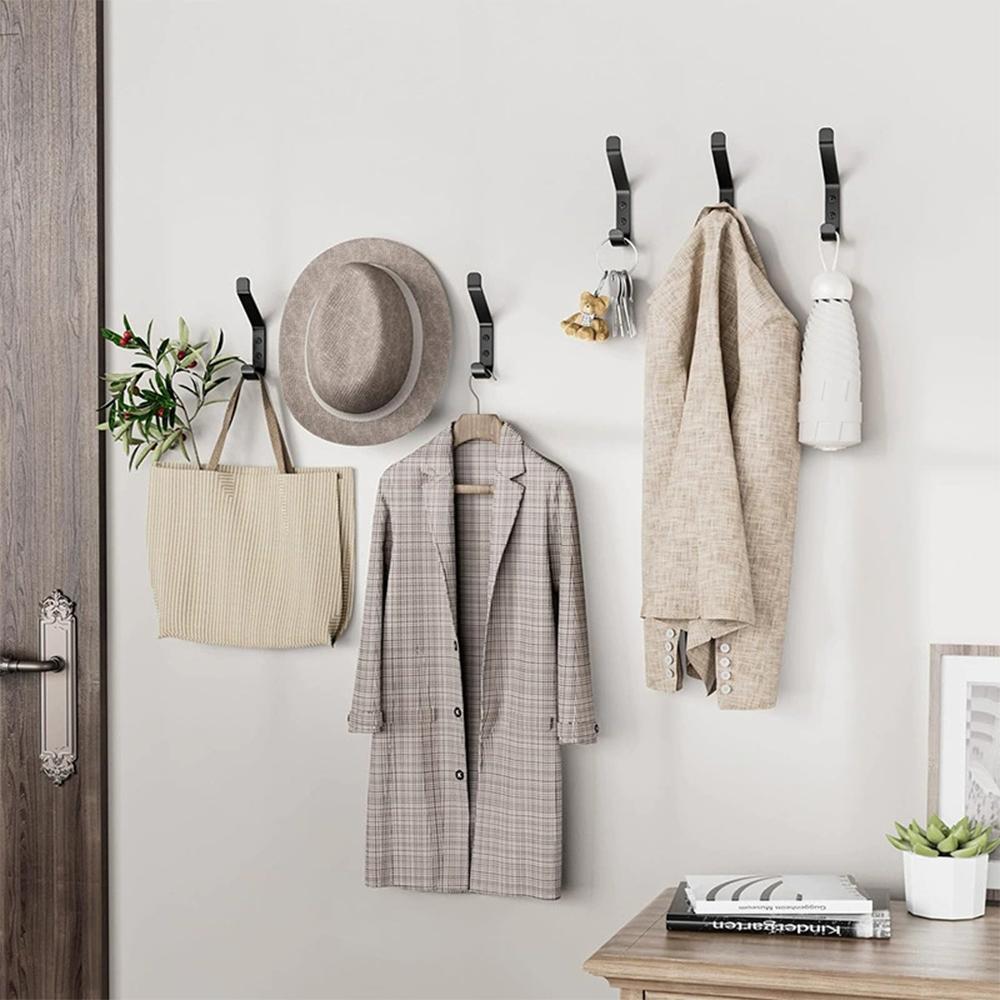 Black Metal Coat Hook Wall Mounted Dual Hanging Utility Accessories Kitchen Door Cabinet Bathroom Screw Installation Hooks
