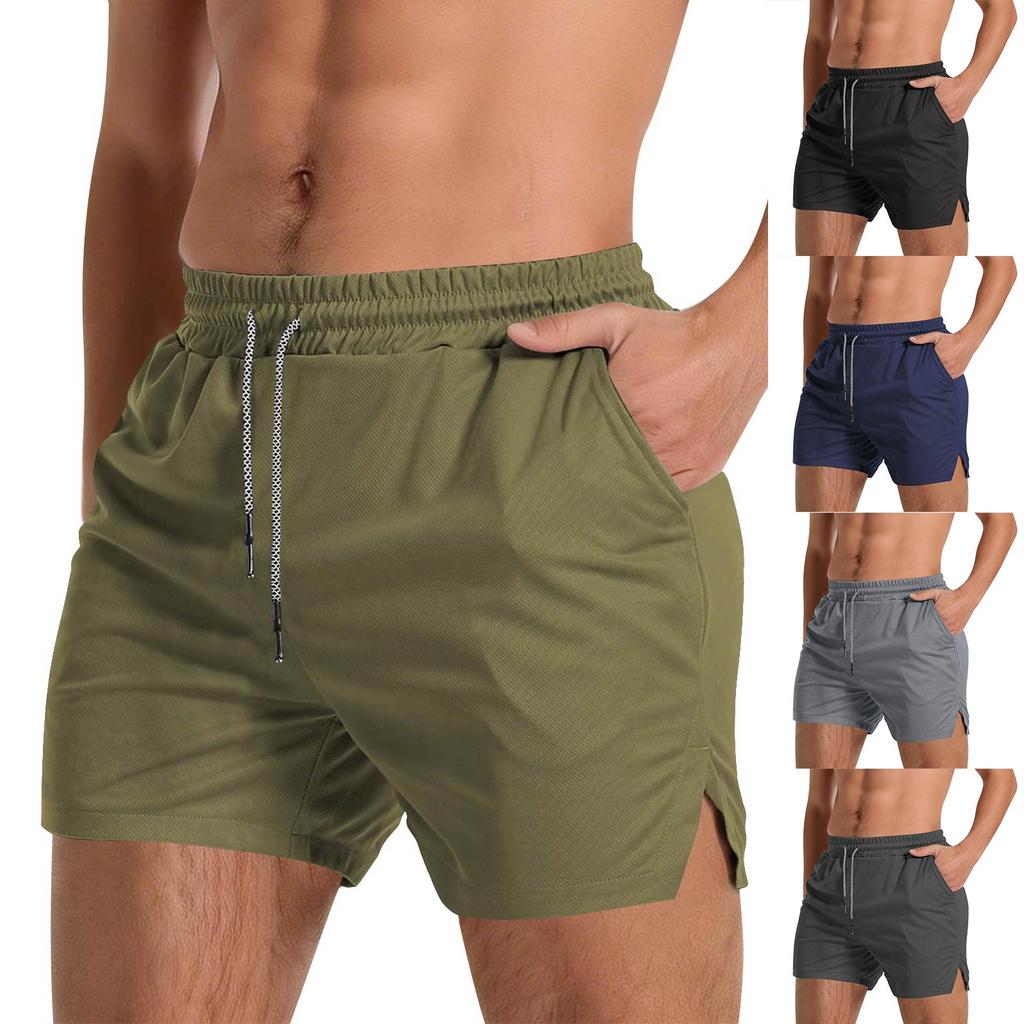 Heren Sportshorts met Trekkoord Tailleband Lichtgewicht Sneldrogende Stof Mesh Zijsplits Zoom Ritszakken voor Training Hardlopen Sportschool Workout