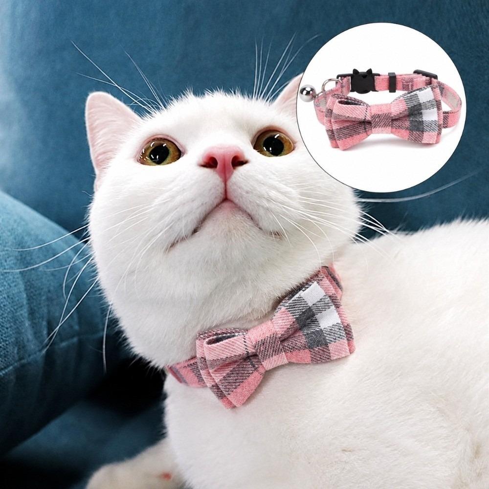 Adjustable Cat Collar Plaid Bowtie Collar Cute Kitten Collar Pets