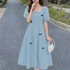 ZANZEA Women Elegant Casual Square Collar Casual Short Sleeve Dress