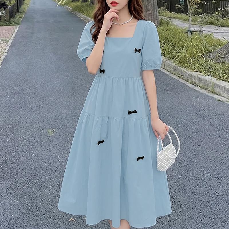 ZANZEA Women Elegant Casual Square Collar Casual Short Sleeve Dress