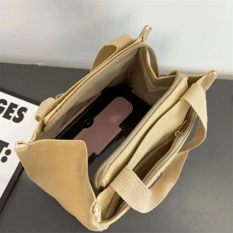 Simple Commuting Canvas Large Capacity Bento Tote Bag Office Worker Lunch Handbag