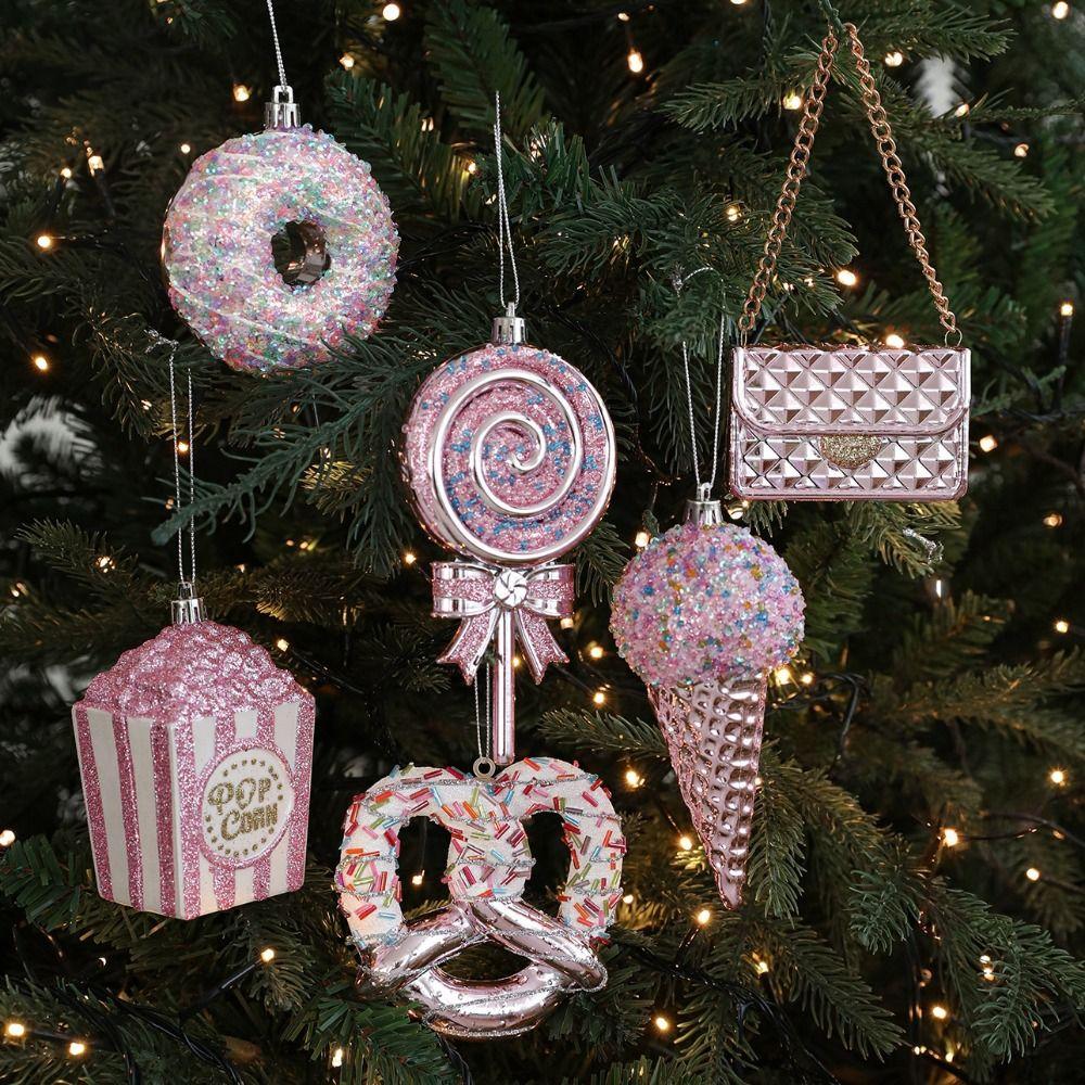 Snowflake Christmas Tree Ornament PVC 3D Pink Pendant DIY Lollipop Ornaments Holiday Decor