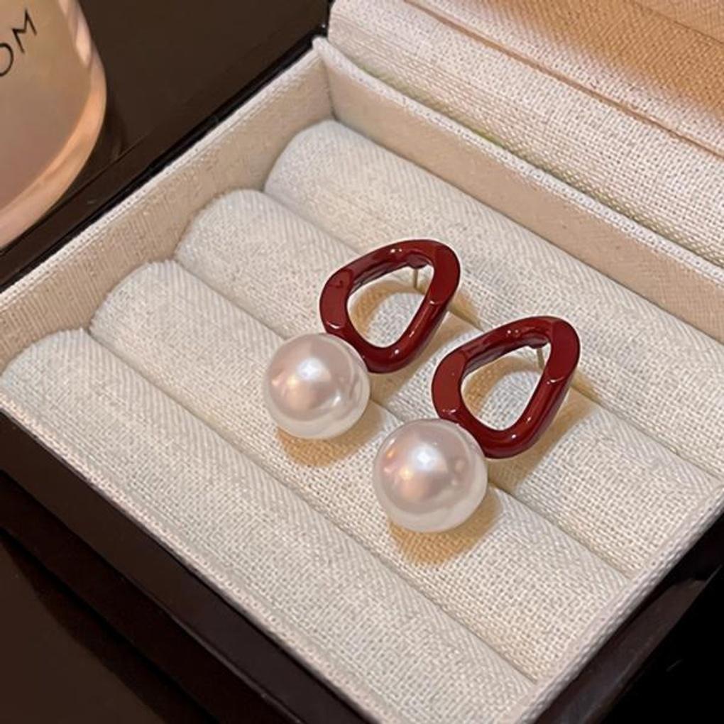 Women's Accessories Sari Red Ring Pearl Silver Earrings