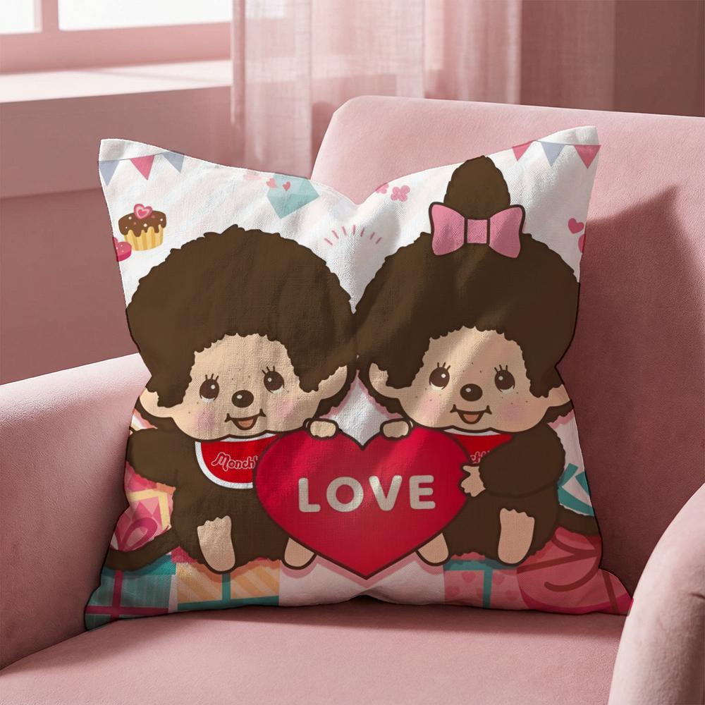 Cartoon M-Monchhichis Cushion Cover Multi-Scene Pillow Cover for Home & Car - Reversible, Soft & Durable for Daily Use