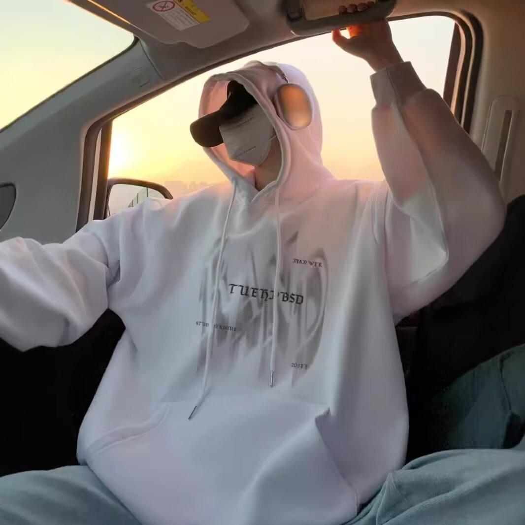 

Мужской свитер с капюшоном, повседневный свободный модный топ с буквенным принтом, универсальное пальто 5XL темно-серого