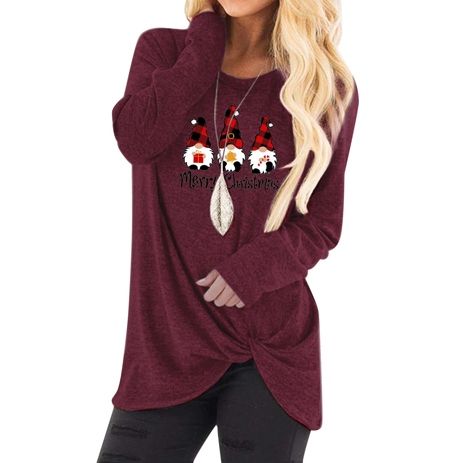 

Женская мода повседневные рождественские пуловеры с длинным рукавом с принтом XL винный