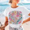 Women's Round Neck Basic Watercolor Flower Pattern Printed Fashionable Women's Casual Travel Cartoon Short Sleeved T-Shirt