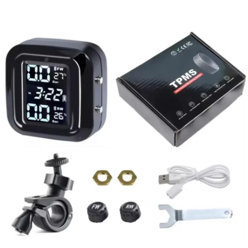 Wireless LCD Motorcycle Tire Pressure Monitoring System Pit Temperature Tester Tire Pressure Alarm System, Waterproof, 2 Sensors